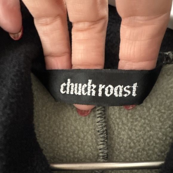 Vintage Chuck Roast Fleece Pullover Mens S Black & Army Green Polartec Hoodie - Picture 3 of 8